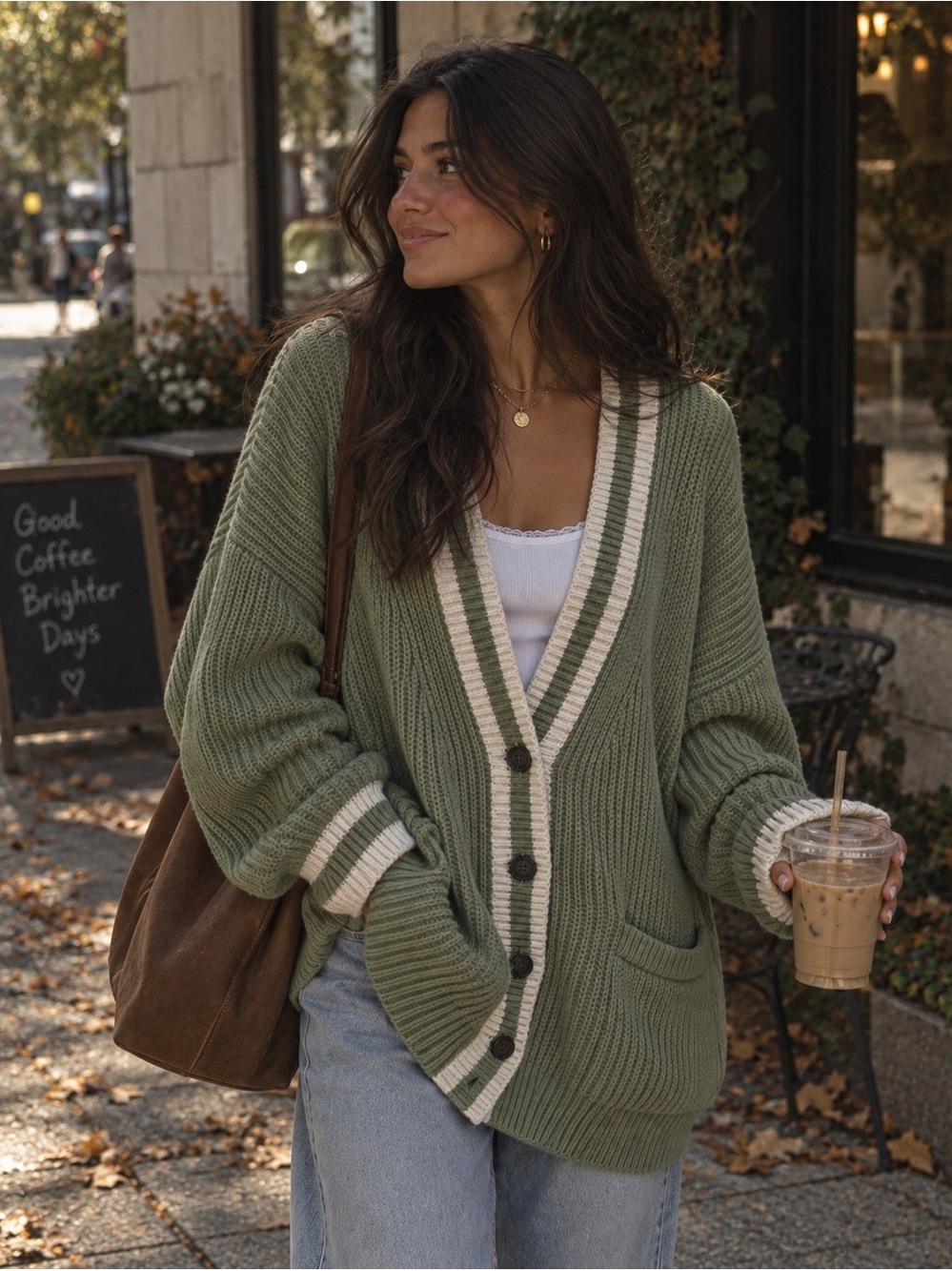 XL Abercrombie & Fitch V-Neck Button Front Chunky Cardigan Comfy Preppy Varsity